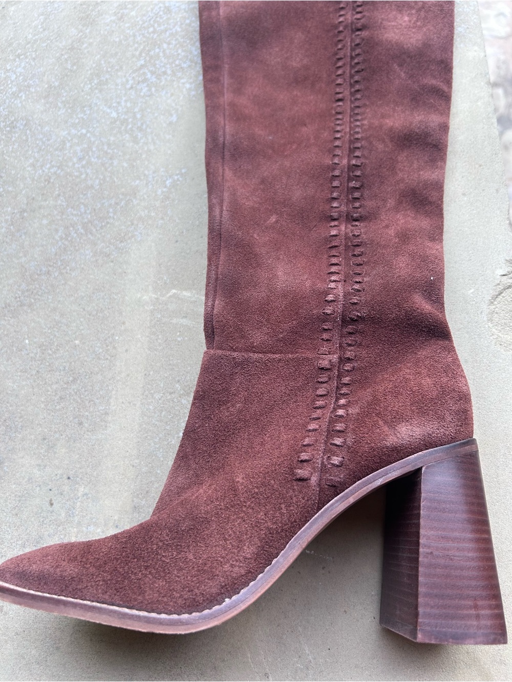 Vince Camuto Chestnut/Chocolate Suede Block-Heel Knee Boot